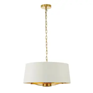 Ceiling Pendant Light Satin Brass & Vintage White Fabric 3 x 40W E14 e10194