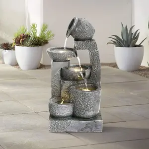 Grey LED Lighting Garden Landscaping Fountain Resin Waterscape 45 cm