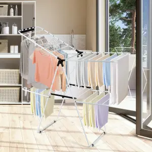 Costway Foldable 2-Level Clothes Drying Rack Garment Drying Hanger Height-Adjustable