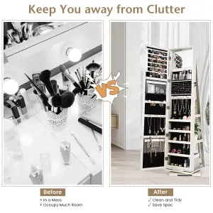 Costway 3-in-1 Rotating Jewelry Armoire Freestanding Lockable Jewelry Organizer w/ Makeup Mirror