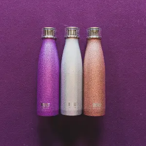 BUILT 500ml Double Walled Stainless Steel Water Bottle Rose Gold Glitter