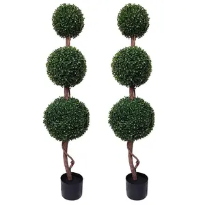 GreenBrokers 2 x Artificial Triple Ball Topiary Trees 120cm/4ft