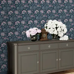 Laura Ashley Portia Dark seaspray Floral Smooth Wallpaper Sample