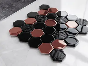 Hexagon glass mosaic on mesh for bathroom or kitchen 247mm x 255mm - Copper Lava