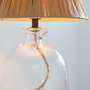 Luminosa Lyra Raffia 1 Light Table Lamp Clear Textured Glass, Natural Raffia