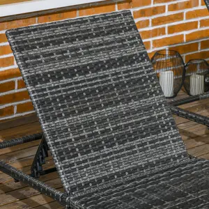 Rattan Sun Loungers Set of 2 w/ 5-Level Adjustable Backrest Headrest Dark Grey