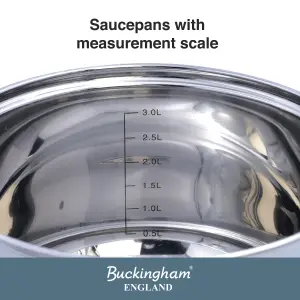 Buckingham Premium Induction Stainless Steel Saucepan Set , Cooking Pot Set with Glass Lids , 3 Piece