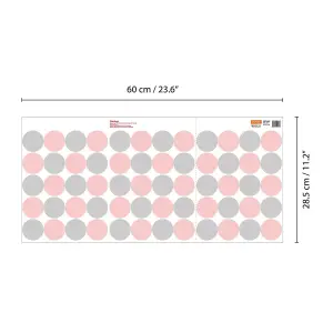 Walplus Polka Dots Pink & Grey X 2 Kids Sticker PVC Pink, Light Grey