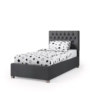 Rest Relax Mia Solo Ottoman Bed Plush Velvet Steel Grey - Single 3ft