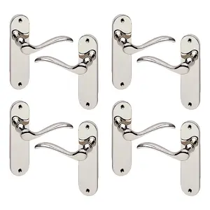 URBNLIVING 150mm Length 8 Pcs Geneva Metal & Polished Nickel Plain Lever Latch Door Handles Set