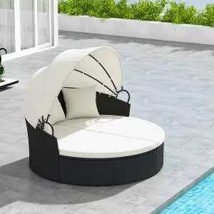 Costway Patio Round Wicker Daybed Clamshell Separated Seating Sectional Sofa