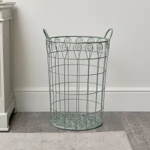 Melody Maison Large Ornate Rustic Sage Green Laundry Storage Basket - 61cm