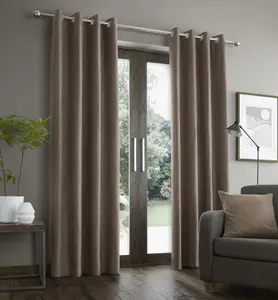 Catherine Lansfield Living Faux Suede 46x72 Inch Eyelet Curtains Two Panels Mink Natural