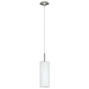 EGLO Troy 3 Satin Nickel & White Glass 1-Light Ceiling Pendant - Modern Style (D) 10.5cm