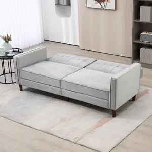 HOMCOM Convertible Sofa Futon Velvet-Touch Tufted Couch Sofa Bed Grey