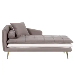 Left Hand Velvet Chaise Lounge Brown with White GONESSE