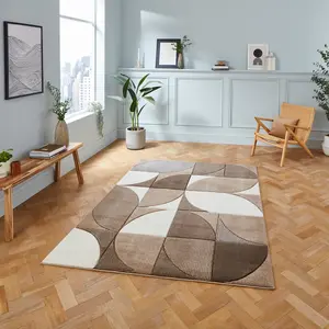 Beige Easy to Clean Abstract Geometrical Modern Rug for Living Room, Bedroom, Dining Room - 80cm X 150cm