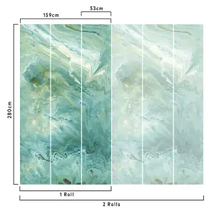 Grandeco Marble 3 lane repeatable Textured Mural, 2.8 x 1.59m Aqua Green