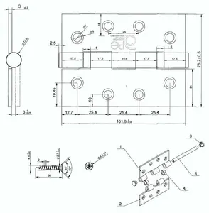 EAI 4" Stainless Fire Door Hinges Grade 13 G13 & Screws - 102x76x3mm Square Corners - Satin - Pack 3 Pairs