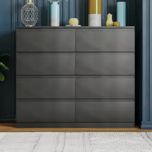 Vida Designs Denver Black 8 Drawer Chest (H)955mm (W)1200mm (D)400mm