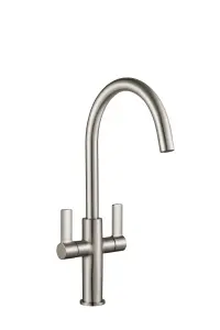 Francis Jeroni Swan Spout Two Handle Brushed Nickel Mono Kitchen Mixer Tap