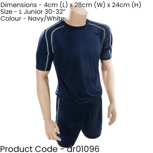 L JUNIOR Short Sleeve Training Shirt & Short Set NAVY/WHITE PLAIN Football Kit