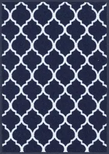 Machine Washable Trellis Design Anti Slip Doormats Navy 120x160 cm