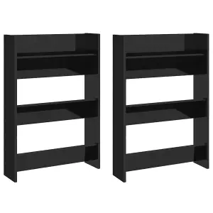 Wall Shoe Cabinets 2 pcs High Gloss Black 60x18x90cm Engineered Wood