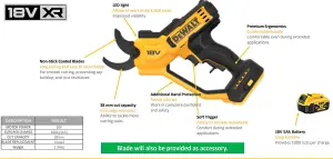 Dewalt DCMPP568D1 18v Cordless Powered Pruner Garden Tree Cutter 38mm Cut 1x2ah