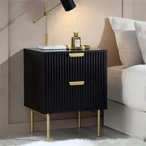 Richmond Ridged 2 Drawer Bedside Table, Matte Black - Daals - Bedside Table