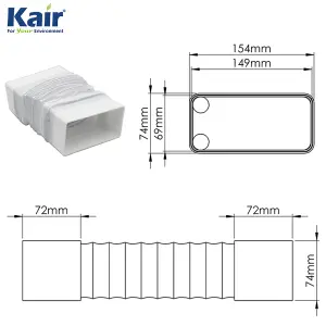 Kair Rectangular Flexible Bend 150mm x 70mm - 500mm Length PVC Hose