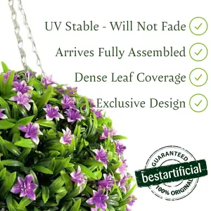 Best Artificial 38cm Purple Lily Hanging Basket Flower Topiary Ball - Suitable for Outdoor Use - Weather & Fade Resistant