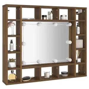 Berkfield Mirror Cabinet with LED Brown Oak 91x15x76.5 cm