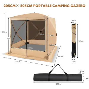 Costway 225 cm x 225 cm 4-Panel Pop up Camping Gazebo Instant Setup Screen House Gazebo Tent with 2 Sunshade Cloths