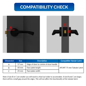 XFORT 4 Pack 75mm Matt Black Tubular Latch, Mortice Door Latch