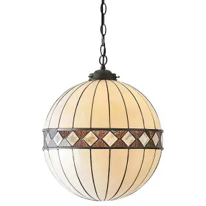 Tiffany Glass Hanging Ceiling Pendant Light Bronze & Natural Globe Shade i00118