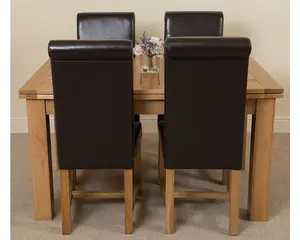 Richmond 140cm - 220cm Oak Extending Dining Table and 4 Chairs Dining Set with Washington Brown Leather Chairs