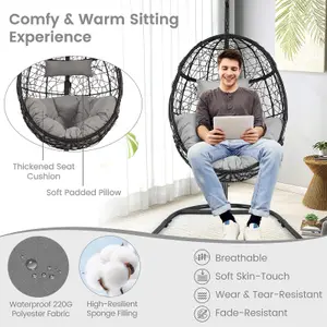 Costway Rattan Egg Swing Chair w/ Stand Indoor Outdoor Hanging Basket Chair