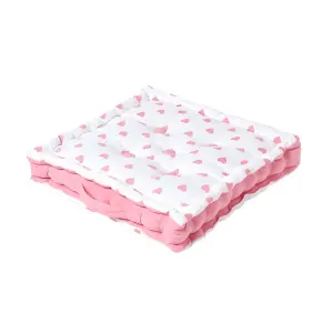 Homescapes Cotton Pink Hearts Floor Cushion, 50 x 50 cm