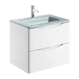 Eden 600mm Wall Hung Vanity Unit in Gloss White & White Glass Basin