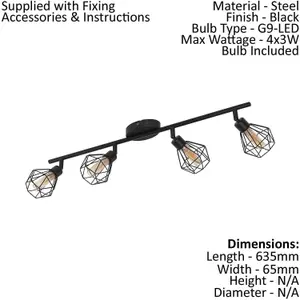 Flush 4 Spots Ceiling Light Colour Black Shade Amber Glass Bulb G9 4x3W