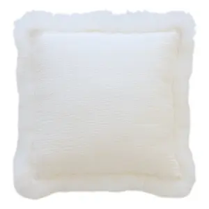 White Linen Cushion Sheepskin Trim 45x45cm