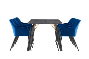 Camden Cosmo Black LUX Dining Set with 6 Royal Blue Velvet Chairs