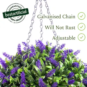 Best Artificial 28cm Purple Lush Lavender Hanging Basket Flower Topiary Ball - Suitable for Outdoor Use - Weather & Fade Resistant