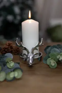 Christmas Silver Stag Candle Holder