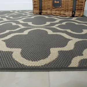 Grey Trellis Flatweave Indoor Outdoor Rug 160x230cm