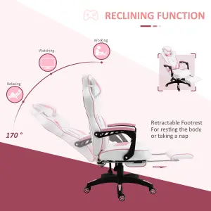 Vinsetto Gaming Chair Ergonomic Reclining Manual Footrest Wheels Stylish Pink