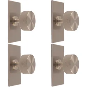 4 PACK - Knurled Radio Cabinet Door Knob & Matching Backplate - Satin Nickel 76 x 40mm