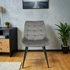 6x Velvita Grey Luxury Velvet With Black Legs Dining Chairs