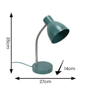 ValueLights Keela Teal Adjustable Flexi Neck Desk Lamp Task Reading Light for Living Room office - LED Bulb Included